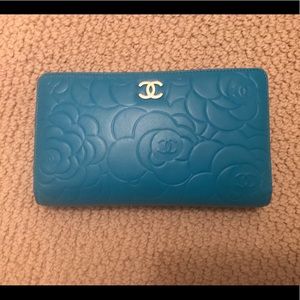 Gorgeous Teal Chanel Camellia Long Wallet
